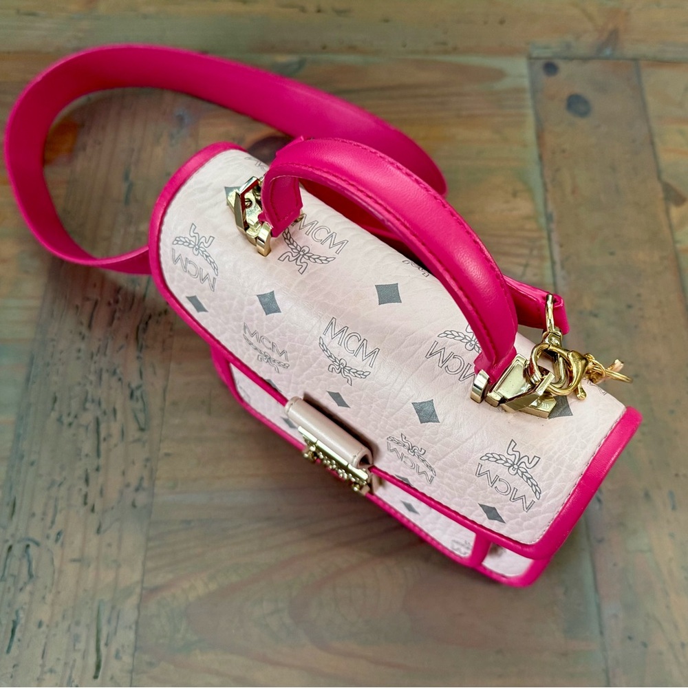 MCM Powder Pink Visetos Small Top Handle Shoulder Satchel Bag w/FREE GIFT - Picture 9 of 15